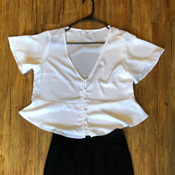 Express White Button Cropped Blouse sz US W S - Picture 1 of 3